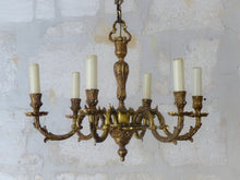 Load image into Gallery viewer, Vintage French 6 Arms Gilt Bronze Brass Chandelier Ceiling Rococo Louis XV 50&#39;s
