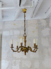 Load image into Gallery viewer, Vintage French 6 Arms Gilt Bronze Brass Chandelier Ceiling Rococo Louis XV 50&#39;s
