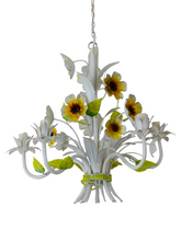 Load image into Gallery viewer, Charming Florentine Chandelier Tole Painted Metal Flowers 60&#39;s Italian Ceiling
