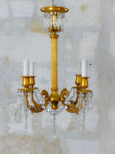 Load image into Gallery viewer, 19TH Antique French 4 Arms Ormolu Bronze Chandelier with Rams Crystal Ceiling
