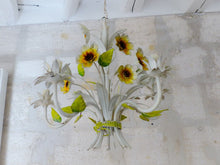 Load image into Gallery viewer, Charming Florentine Chandelier Tole Painted Metal Flowers 60&#39;s Italian Ceiling
