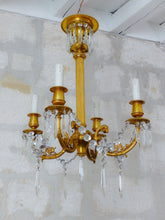 Load image into Gallery viewer, 19TH Antique French 4 Arms Ormolu Bronze Chandelier with Rams Crystal Ceiling
