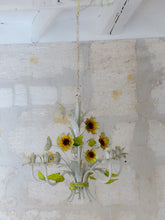 Load image into Gallery viewer, Charming Florentine Chandelier Tole Painted Metal Flowers 60&#39;s Italian Ceiling
