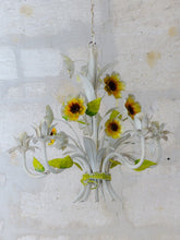 Load image into Gallery viewer, Charming Florentine Chandelier Tole Painted Metal Flowers 60&#39;s Italian Ceiling
