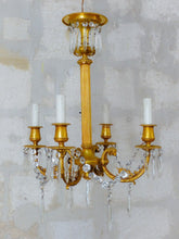 Load image into Gallery viewer, 19TH Antique French 4 Arms Ormolu Bronze Chandelier with Rams Crystal Ceiling
