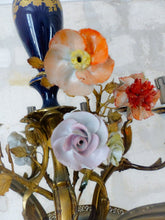 Load image into Gallery viewer, XL SEVRES French Mid-Century Bronze 12 Fires Chandelier Cobalt Porcelain Flowers
