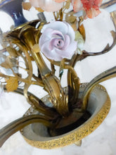 Load image into Gallery viewer, XL SEVRES French Mid-Century Bronze 12 Fires Chandelier Cobalt Porcelain Flowers
