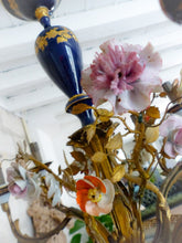 Load image into Gallery viewer, XL SEVRES French Mid-Century Bronze 12 Fires Chandelier Cobalt Porcelain Flowers
