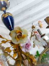 Load image into Gallery viewer, XL SEVRES French Mid-Century Bronze 12 Fires Chandelier Cobalt Porcelain Flowers
