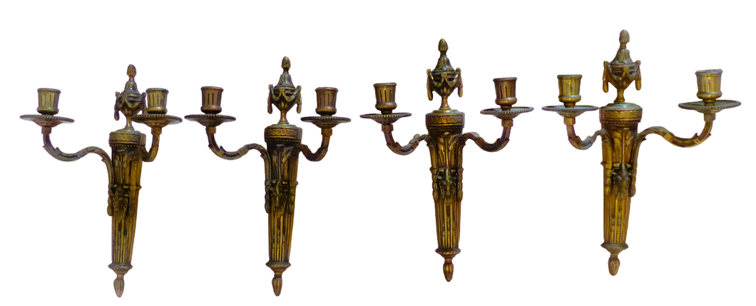 Gorgeous Set 4x Antique Gilded Bronze Wall light Sconce 1920 RAM theme Louis XVI