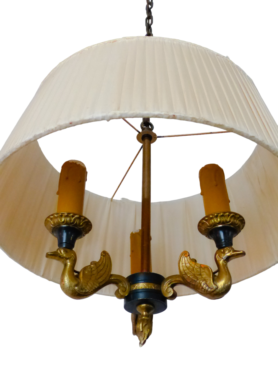 Vintage French 3 Swans Arms Ormolu Bronze Brass Chandelier Ceiling Empire 1950