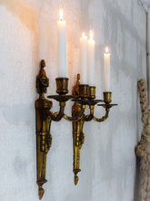 Load image into Gallery viewer, Gorgeous Set 4x Antique Gilded Bronze Wall light Sconce 1920 RAM theme Louis XVI
