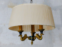 Load image into Gallery viewer, Vintage French 3 Swans Arms Ormolu Bronze Brass Chandelier Ceiling Empire 1950
