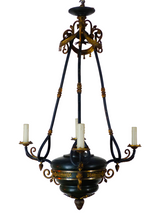 Load image into Gallery viewer, 19TH Antique French 3 Arms Ormolu Bronze Brass Tole Chandelier Ceiling Empire
