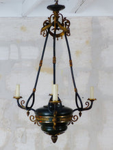 Load image into Gallery viewer, 19TH Antique French 3 Arms Ormolu Bronze Brass Tole Chandelier Ceiling Empire
