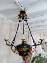 Load image into Gallery viewer, 19TH Antique French 3 Arms Ormolu Bronze Brass Tole Chandelier Ceiling Empire
