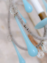 Load image into Gallery viewer, Vintage Little Chandelier Aqua Blue Opaline Drops Cup Beads 1960 MURANO RARE
