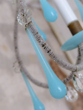 Load image into Gallery viewer, Vintage Little Chandelier Aqua Blue Opaline Drops Cup Beads 1960 MURANO RARE
