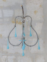 Load image into Gallery viewer, Vintage Little Chandelier Aqua Blue Opaline Drops Cup Beads 1960 MURANO RARE
