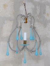 Load image into Gallery viewer, Vintage Little Chandelier Aqua Blue Opaline Drops Cup Beads 1960 MURANO RARE
