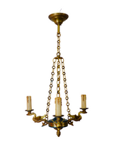 Load image into Gallery viewer, 1950 Vintage French 3 Swans Arms Ormolu Bronze Brass Chandelier Ceiling Empire
