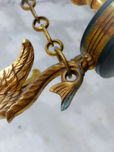 Load image into Gallery viewer, 1950 Vintage French 3 Swans Arms Ormolu Bronze Brass Chandelier Ceiling Empire
