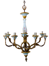 Load image into Gallery viewer, SEVRES French Mid-Century Bronze 9 Fires Chandelier Gilded Porcelain - Louis XV
