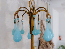 Load image into Gallery viewer, Antique Chandelier Aqua Blue Opaline Drops cup beads 1930 Murano Rare 3 lights
