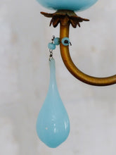 Load image into Gallery viewer, Antique Chandelier Aqua Blue Opaline Drops cup beads 1930 Murano Rare 3 lights
