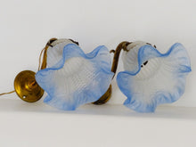 Load image into Gallery viewer, Antique PAIR French Gilded Brass Wall Light Sconce Blue Glass Shade 1930
