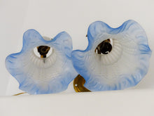 Load image into Gallery viewer, Antique PAIR French Gilded Brass Wall Light Sconce Blue Glass Shade 1930
