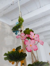 Load image into Gallery viewer, Charming Florentine Chandelier Enameled Metal Tole Flowers 50&#39;s Italian Ceiling
