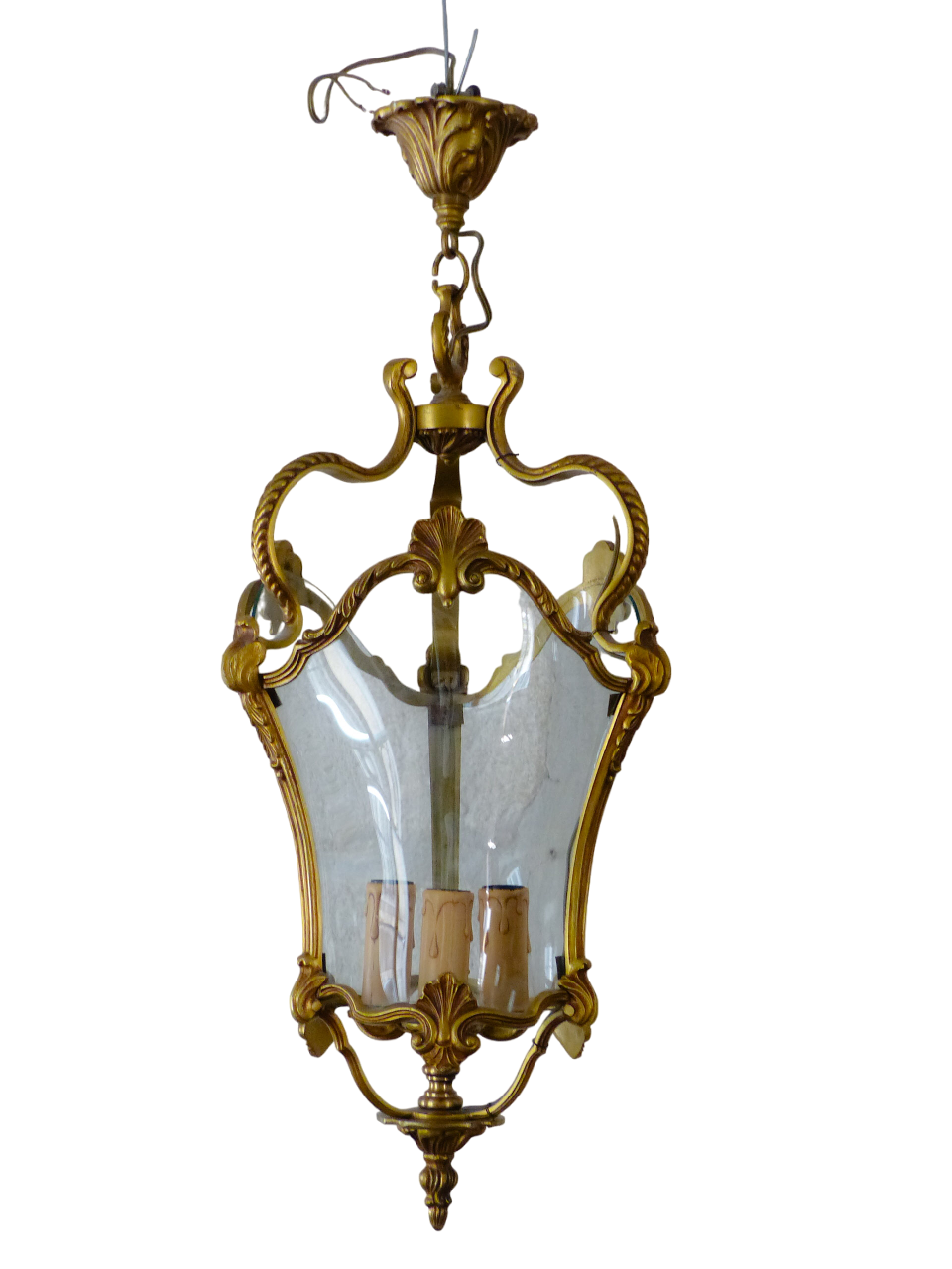 Gorgeous Vintage French Hall Lantern Chandelier Ceiling Gilded Bronze Curved 3🔥