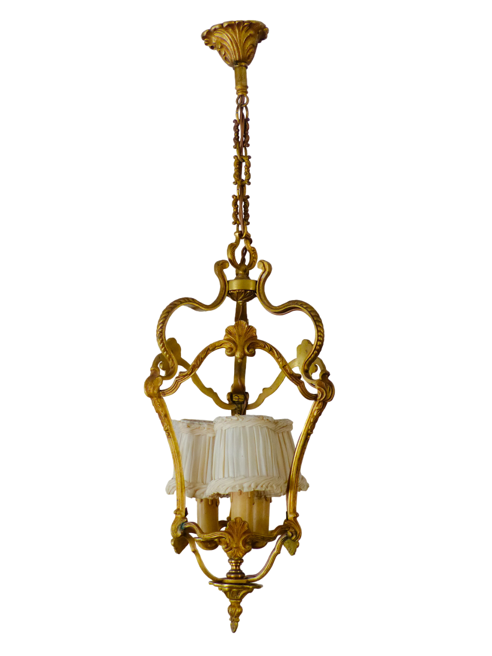 Gorgeous Vintage French Hall Lantern Chandelier Ceiling Gilded Bronze Shades 3🔥