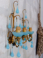 Load image into Gallery viewer, MURANO Antique PAIR Wall Light Aqua Blue Opaline Drops Cup Bead 1930 Chandelier
