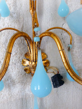 Load image into Gallery viewer, MURANO Antique PAIR Wall Light Aqua Blue Opaline Drops Cup Bead 1930 Chandelier
