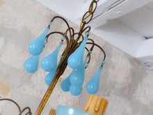 Load image into Gallery viewer, Antique Chandelier Aqua Blue Opaline Drops Cup Beads 1930 MURANO RARE 5 lights
