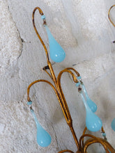 Load image into Gallery viewer, MURANO Antique PAIR Wall Light Aqua Blue Opaline Drops Cup Bead 1930 Chandelier
