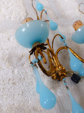 Load image into Gallery viewer, MURANO Antique PAIR Wall Light Aqua Blue Opaline Drops Cup Bead 1930 Chandelier
