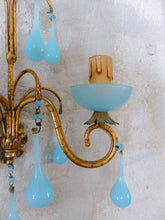 Load image into Gallery viewer, MURANO Antique PAIR Wall Light Aqua Blue Opaline Drops Cup Bead 1930 Chandelier
