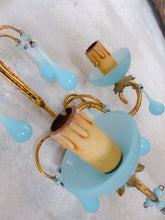 Load image into Gallery viewer, MURANO Antique PAIR Wall Light Aqua Blue Opaline Drops Cup Bead 1930 Chandelier
