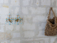 Load image into Gallery viewer, MURANO Antique PAIR Wall Light Aqua Blue Opaline Drops Cup Bead 1930 Chandelier
