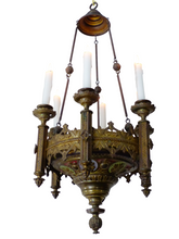 Load image into Gallery viewer, Antique Enameled French Crown Sanctuary Church Chandelier Ceiling Religious 19TH
