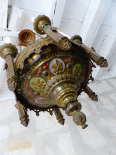 Load image into Gallery viewer, Antique Enameled French Crown Sanctuary Church Chandelier Ceiling Religious 19TH
