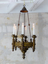 Load image into Gallery viewer, Antique Enameled French Crown Sanctuary Church Chandelier Ceiling Religious 19TH
