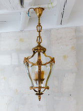 Load image into Gallery viewer, Charming Vintage French Hall Lantern Chandelier Ceiling Gilded Bronze Curved 2
