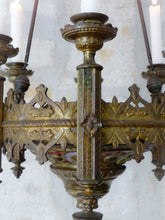 Load image into Gallery viewer, Antique Enameled French Crown Sanctuary Church Chandelier Ceiling Religious 19TH
