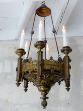 Load image into Gallery viewer, Antique Enameled French Crown Sanctuary Church Chandelier Ceiling Religious 19TH
