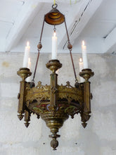 Load image into Gallery viewer, Antique Enameled French Crown Sanctuary Church Chandelier Ceiling Religious 19TH
