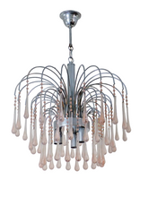 Load image into Gallery viewer, Vintage Waterfall Chandelier Pink Glass Drops 1970 MURANO Chrome VENINI Ceiling
